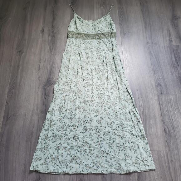 90s Y2K Babydoll Maxi Dress Womens 14 Green Forest Fairy Coquette Floral Whimsy - Picture 12 of 13